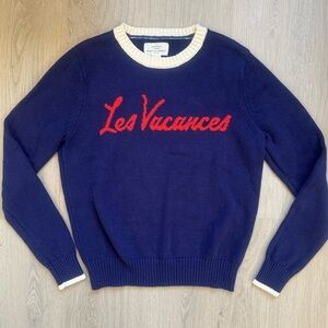 RARE TROVATA Birds of Paradis Les Vacances Navy Crewneck Sweater red Script